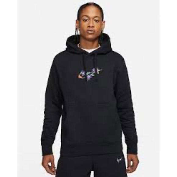 Nike Black Logo Twist Embroidered Floral Swoosh Hoodie Sweatshirt Women Small - Picture 1 of 13